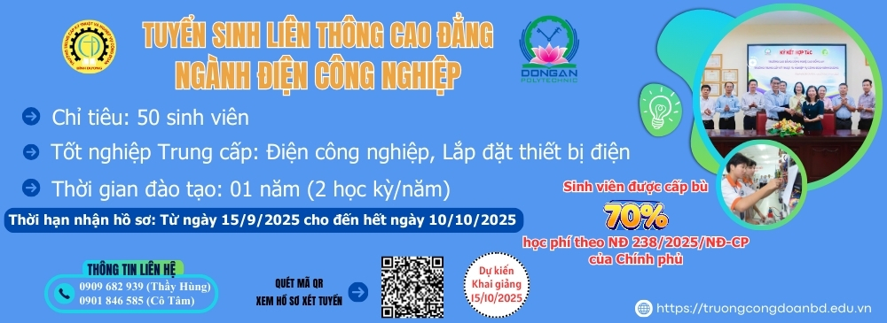 <p>LIÊN THÔNG CAO ĐẲNG NGÀNH ĐIỆN CÔNG NGHIỆP</p>